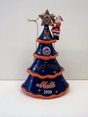 DANBURY MINT Mets 2009 Ornament Dated Blue Orange Tree Santa Christmas MLB NY